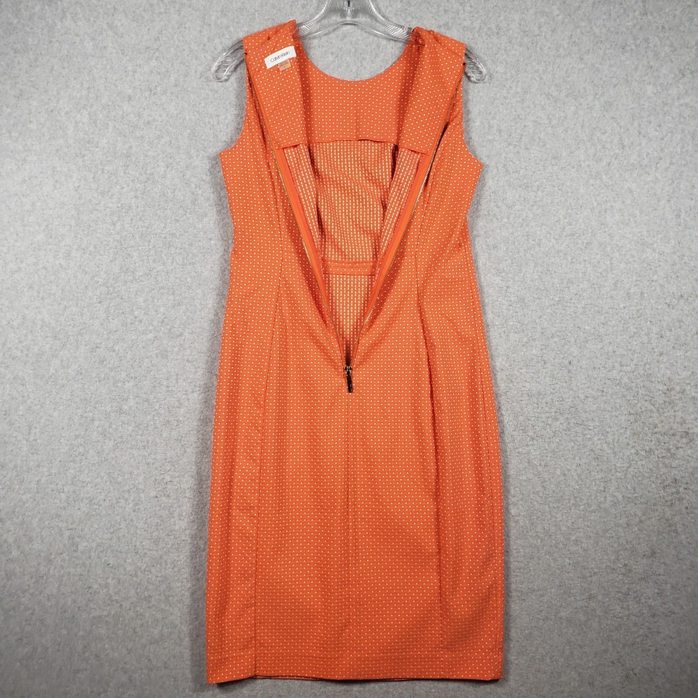 Calvin Klein Womens Dress Sheath Sleeveless Size 6 Orange Polka Dot CD9EH923 SEO - Picture 13 of 13